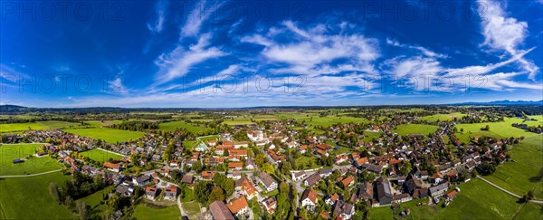 Aerial view of Polling with the parish church of St. Salvator and Holy Cross