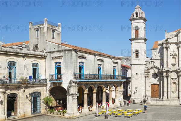 Plaza de la Catedral with its restored aristocratic residences and the bell tower of the cathedral