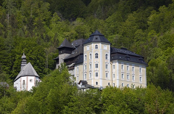 Castle Klaus with mountain church