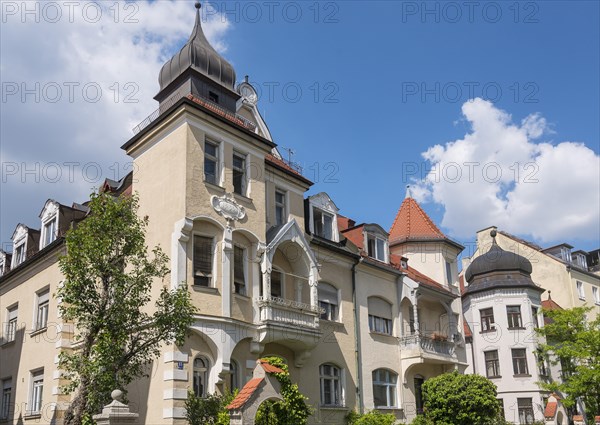 German Renaissance buildings with corner tower and wooden balconies