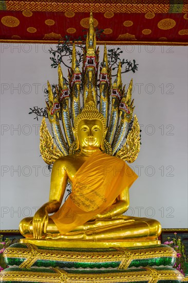Buddha meditating under the protection of a seven-headed Naga snake