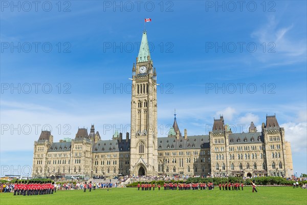 Changing of the guard in front of the Canadian Parliament Building Centre Block