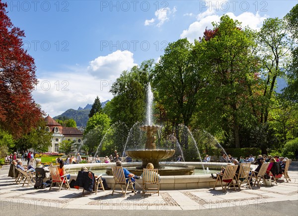 Alps Solespringbrunnen and Wandelhalle in the spa gardens