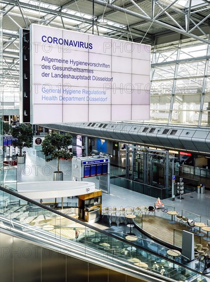 Empty departure lounge at Duesseldorf Airport in times of the Corona Pandemic