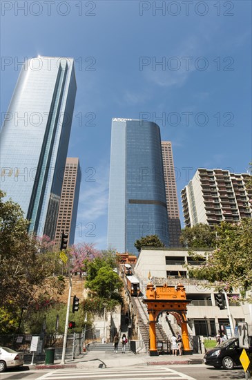 Historic funicular railway Angels Flight with both cars in operation