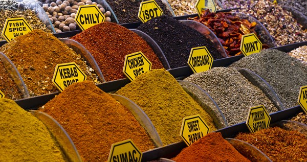 Different spices at a market stand