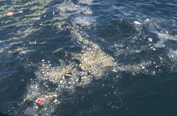 Garbage carpet floating on the water surface