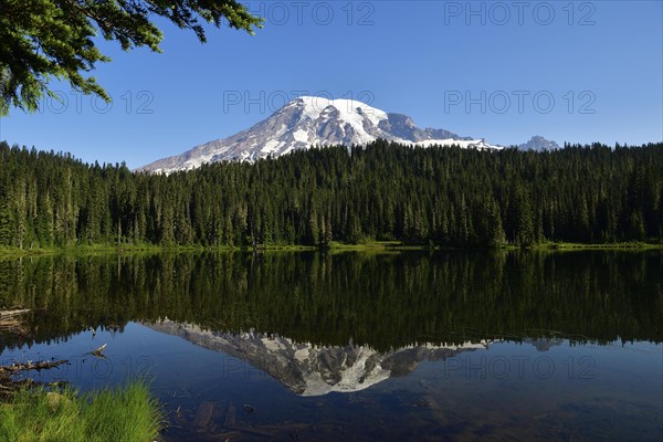 Water reflection of Mount Rainier in Reflection Lake