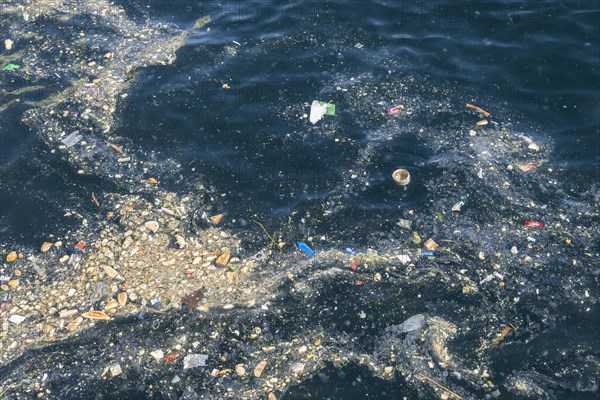 Garbage carpet floating on the water surface