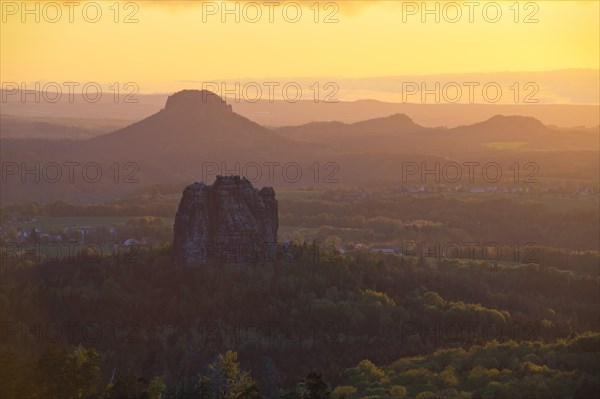 View from Carola Rock over Elbe Sandstone Mountains with Schrammsteine