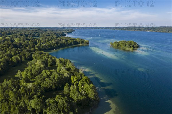 Aerial view of the Rose Island in Lake Starnberg