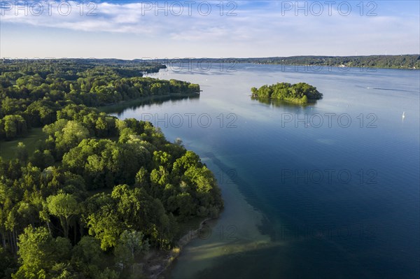 Aerial view of the Rose Island in Lake Starnberg