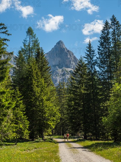 Hikers on a hiking trail in front of Admonter Kalbling