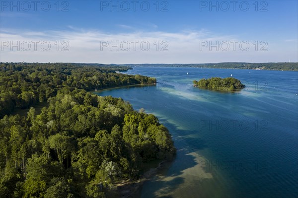 Aerial view of the Rose Island in Lake Starnberg