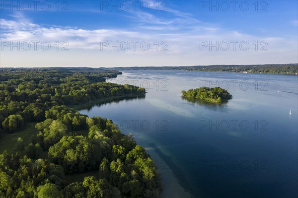 Aerial view of the Rose Island in Lake Starnberg