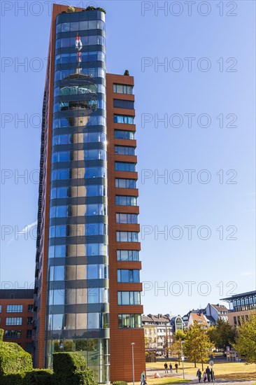 Portobello with reflection of the Rhine Tower in the glass facade