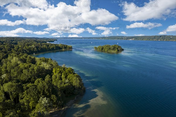 Aerial view of the Rose Island in Lake Starnberg