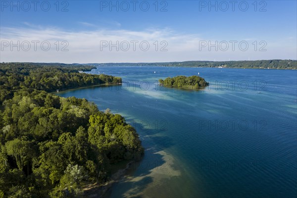 Aerial view of the Rose Island in Lake Starnberg