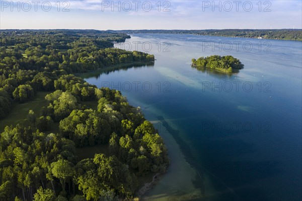 Aerial view of the Rose Island in Lake Starnberg