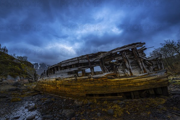 Derelict shipwreck on shore