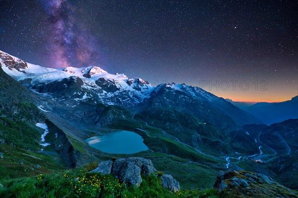 Starry sky with milky way at Sustenpass