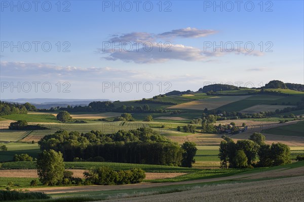 Evening mood in the volcanic landscape Hegau with Mt Hohenstoffeln