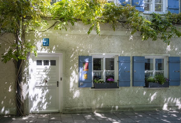 Historical hostel with blue shutters