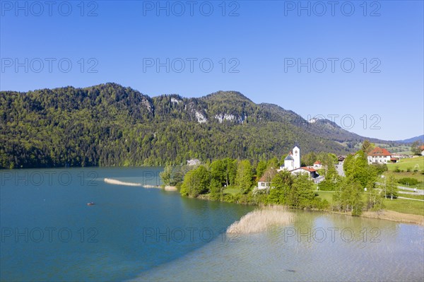 Weissensee with church St. Walburga in the village Weissensee