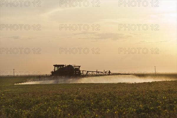 Tractor Sprays Pesticide on Cotton Fields near Luis Eduardo Magalhaes