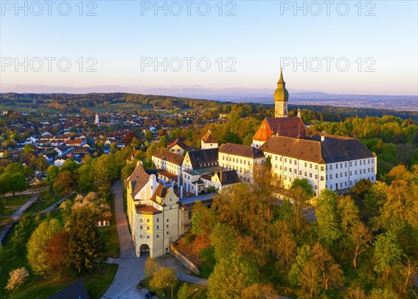 Monastery Andechs and village Erling in the morning light