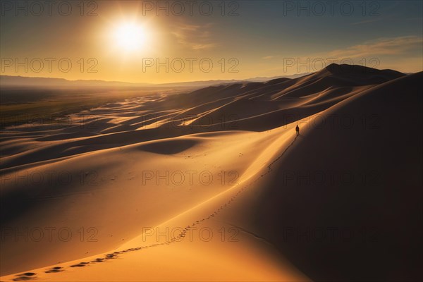 Morning hike in Khongor sand dunes. Umnugobi province