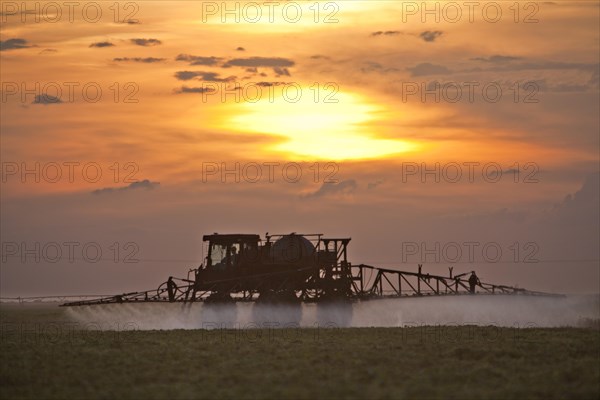 Tractor Sprays Pesticide on Cotton Fields near Luis Eduardo Magalhaes