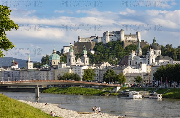 View over the Salzach to the old town and Hohensalzburg Castle