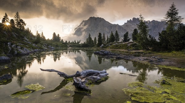 Evening atmosphere at Lake Lago de Limides and Tofana di Rozes