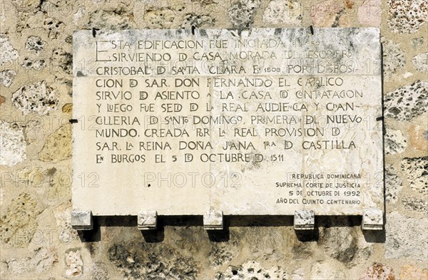 Commemorative plaque city anniversary 500 years Stanto Domingo