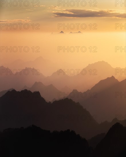 Layers of Huangshan (Yellow mountains) mountains. Anhui province