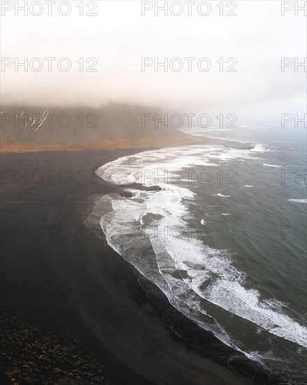 Stokksnes Beach from the air with clouds