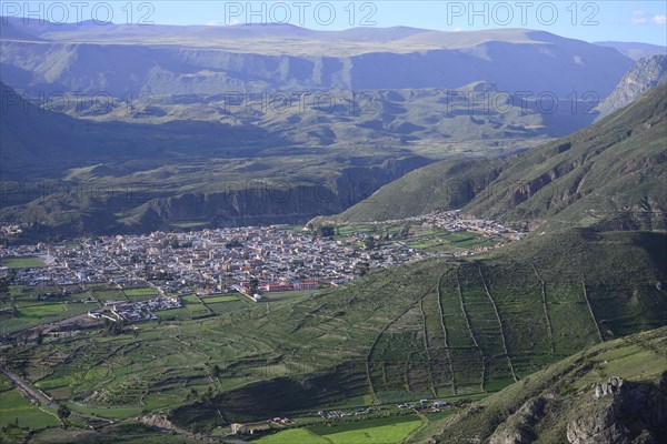 View of the village Chivay at the Colca Canyon