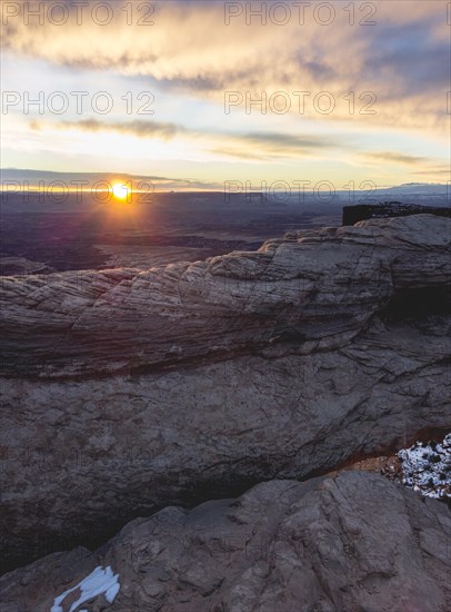 View over the Mesa Arch at sunrise