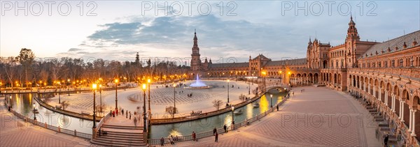 View over the illuminated Plaza de Espana