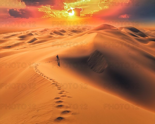 Amazing sunrise in Gobi desert. Khongor sand dunes