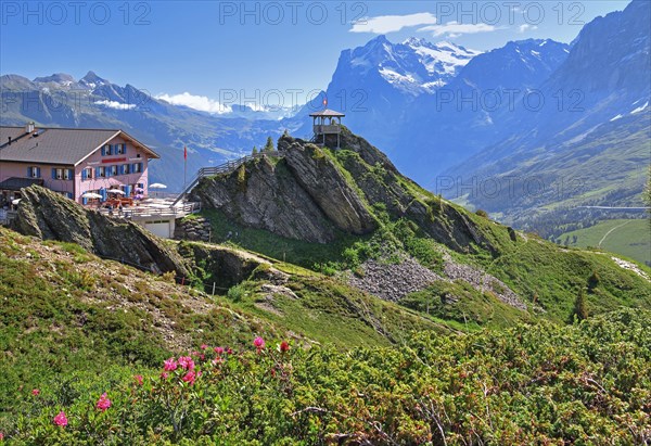 Mountain inn on Kleine Scheidegg with Wetterhorn