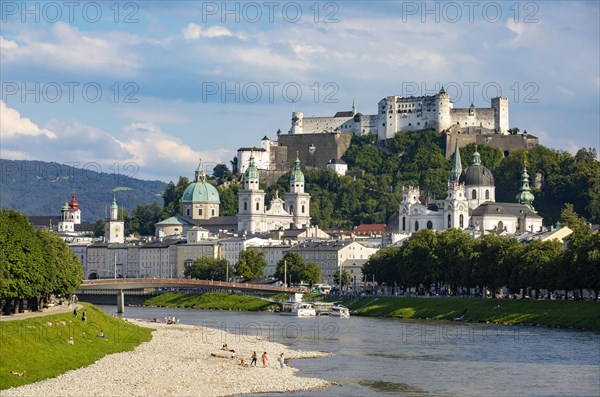 View over the Salzach to the old town and Hohensalzburg Castle