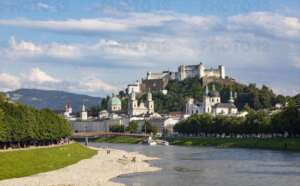 View over the Salzach to the old town and Hohensalzburg Castle