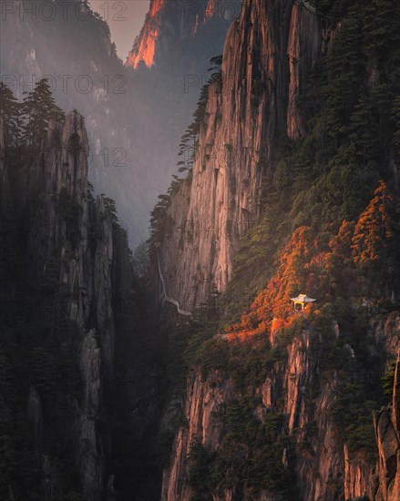 Beautiful pavilion on westside of Huangshan mountains. Yellow mountains. Anhui province