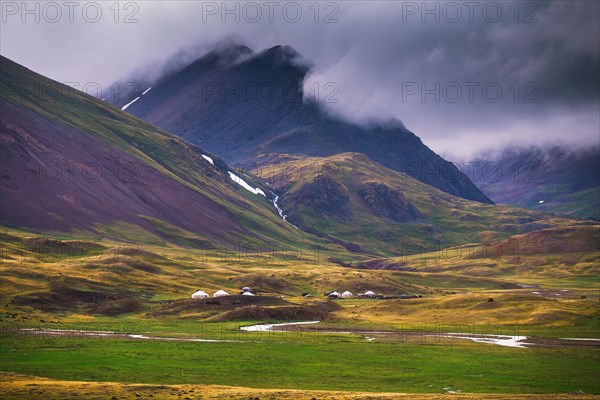 Life in remote Altai mountains. Oigor river and Altai 5 bogd mountains region. Bayan-Ulgii province