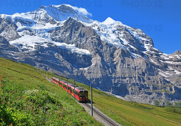 Jungfrau Railway at Kleine Scheidegg in front of the Jungfrau-Massif