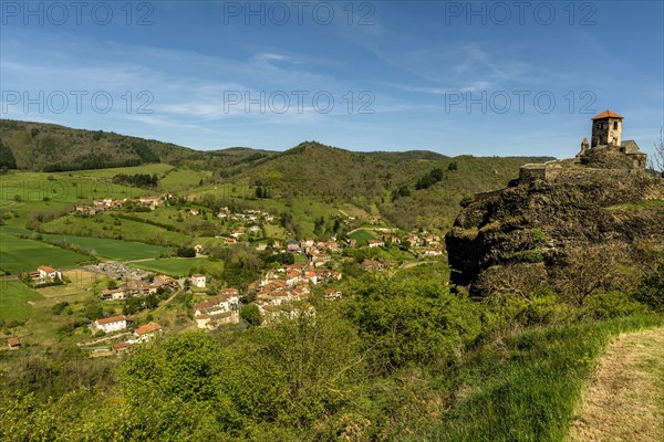 Castle ruins and village view