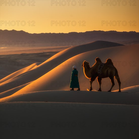 Enjoying beautiful sunset from the top of sand dunes. Umnugobi province