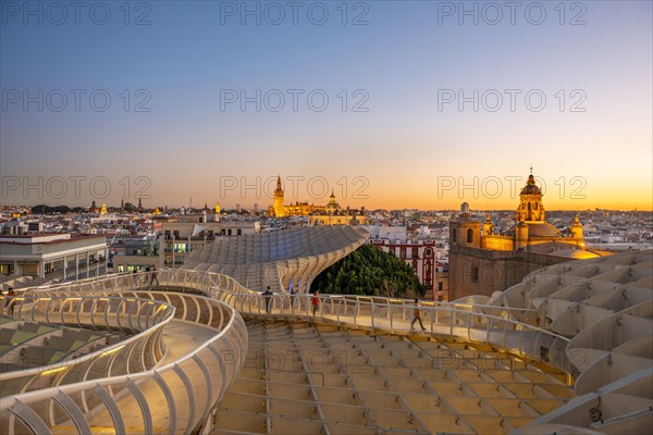 View over Sevilla from Metropol Parasol at sunset